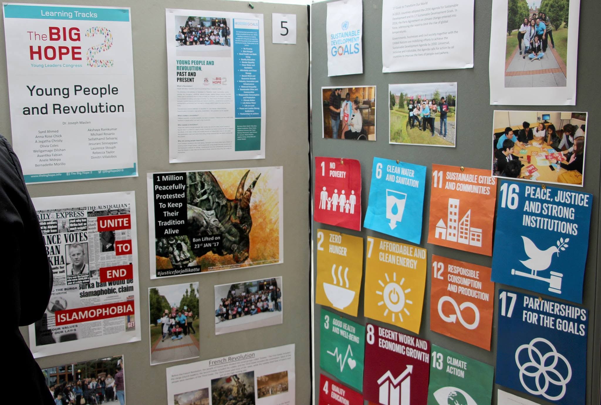 Big Hope 2 learning-track display about young people, revolution and the Sustainable Development Goals.