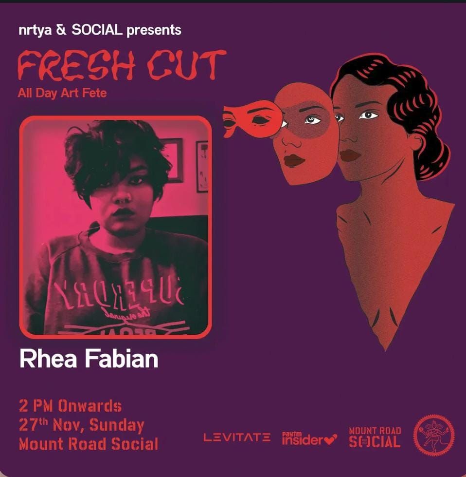 Fresh Cut All Day Art Fete poster featuring Rhea Fabian, presented by Nrtya and Social at Mount Road Social.