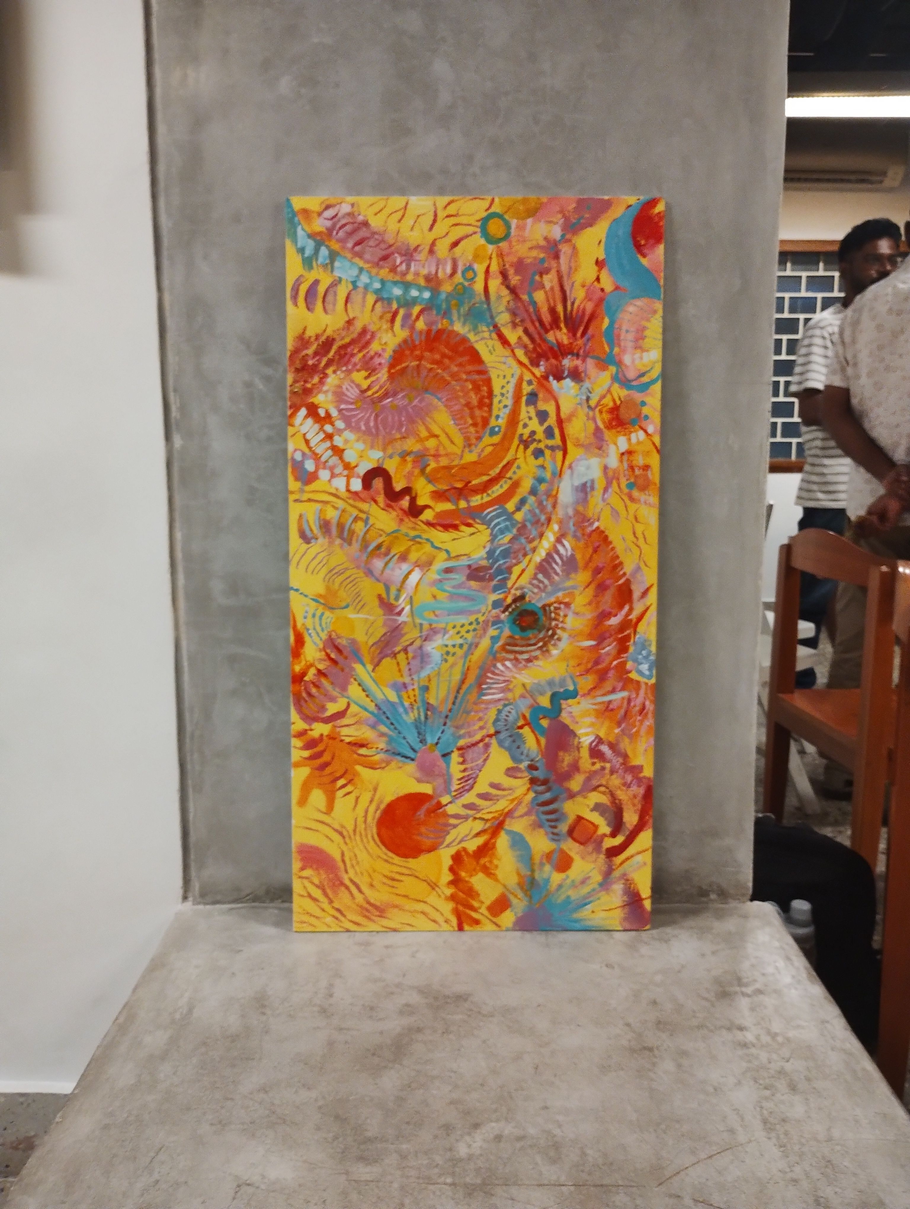 Rhea painting in response to music during the Exotica listening session.